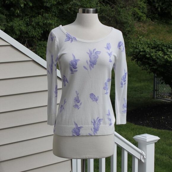 Premise Studio Women's Pullover Sweater Purple Floral White Lightweight Size S - Picture 6 of 13
